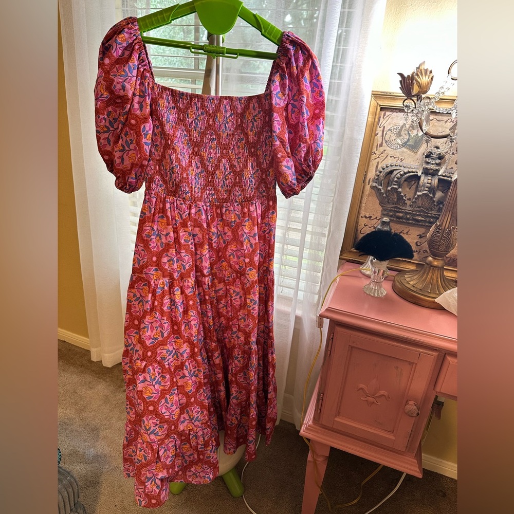 FREE Vibrant Pink Floral puff Sleeve Dress